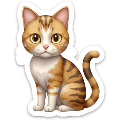 full body anxious looking colourful light calico tabby cat with hazel eyes and patchy brown tabby sections of fur sticker