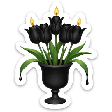 goth tulip bouquet, black tulips, candle beside the bouquet sticker