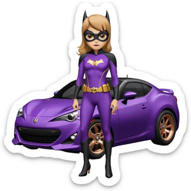 Satin black and rose gold 60’s Batgirl themed Scion FR-S hot rod (tight fitting purple suit on her) sticker