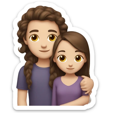 Little sister with brunette hair hugging big brother with brunette hair white skin sticker