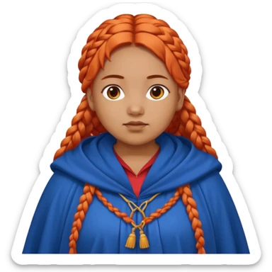 red orange braids hair girl, tan skin, fat, wear blue cloak sticker