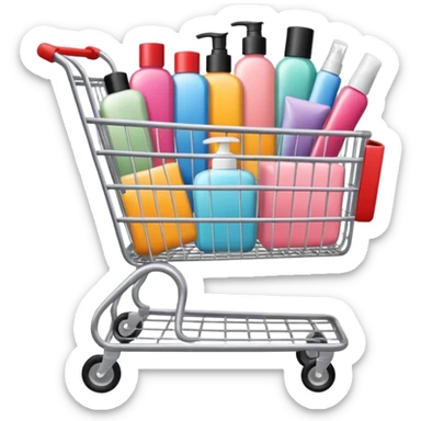 shopping cart full of brand-labeled beauty products sticker