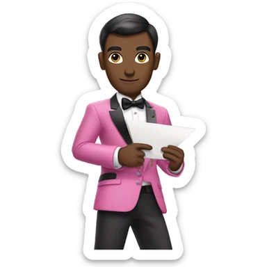 james bond in pink clothes with a an envelope in hand instead of the gun sticker