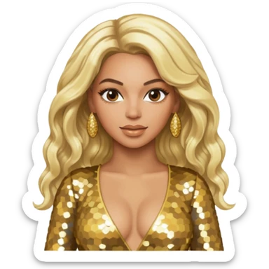 Beyonce platinum blonde hair, gold outfit sticker