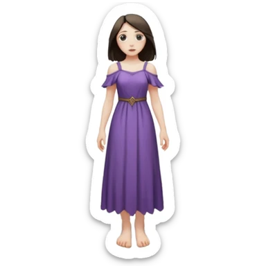 Female figure standing barefoot in ruined cathedral, dress slipping from shoulder sticker