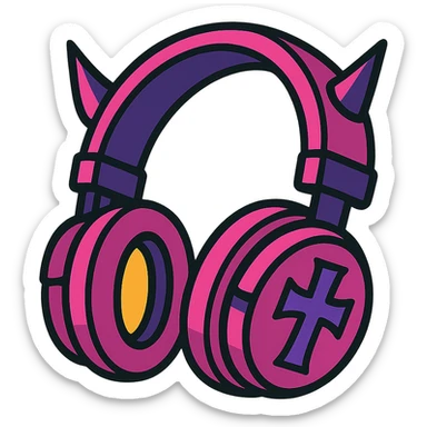 pink gothic headphones with exaggerated gothic features and bold colors in vibrant toon style sticker