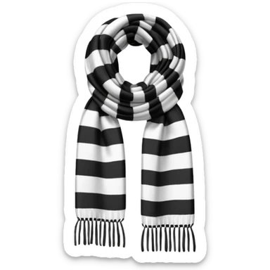 Realistic black and white vertically thick-striped winter scarf isolated. sticker