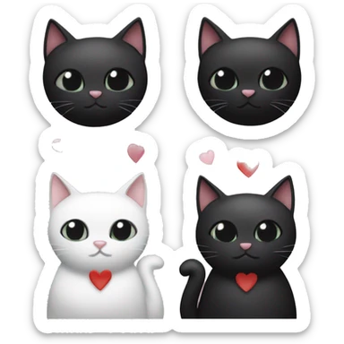 Black cat & black and white cat with hearts sticker