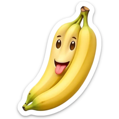 a banana emoji with the end of it in the mouth of a normal heart eyes emoji with its tongue out sticker