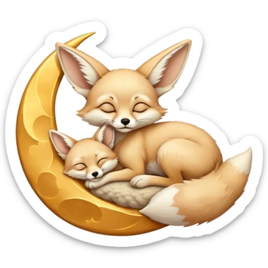 fennec sleeping on a moon sickle  sticker
