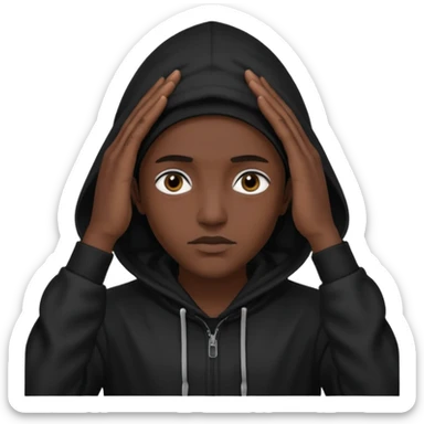 🥷🏽: inspire toi de cet emoji faisant en sorte qu’il est les mains sur les deux côtés de la tête et garde sa cagoule noir avec uniquement ses yeux apparent sticker