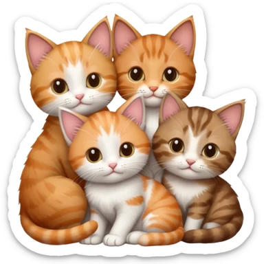 6 tiny kittens cuddling together all different colours, the first one is grey and white, the second is ginger and white and the third is brown tabby and white sticker