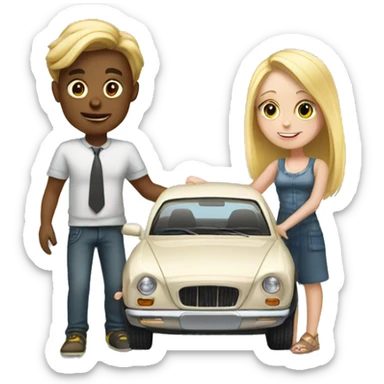 Boy buying blonde girl a car sticker