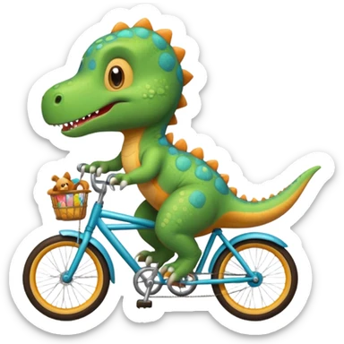 Baby dinosaur and  puppy riding a retro bike  sticker