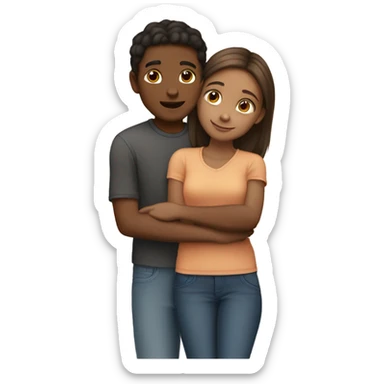 Girl mid tone skin color and boy mid tone skin color hugging sticker