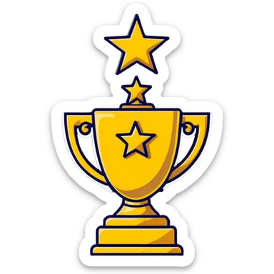 gold trophy with five stars above it sticker