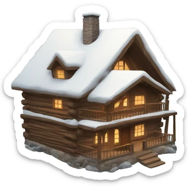 cozy cabin with snow surrounding and on top of it sticker