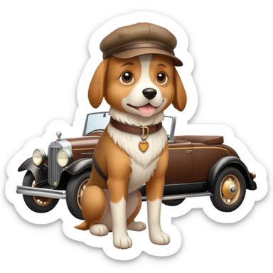 Perro con gorra y auto sticker