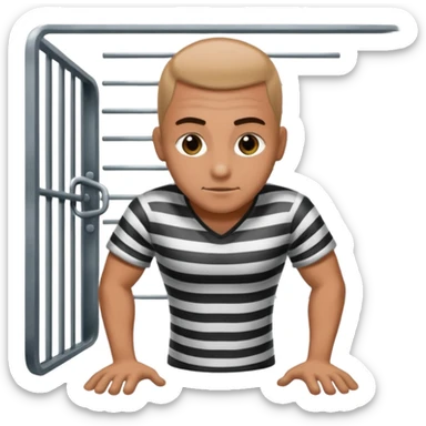 Prisoner doing pushups in front of jail cell sticker