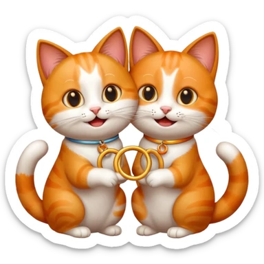 happy cat couple, one cat holding a ring, the other surprised and happy, romantic atmosphere, Italian background, emoji style sticker