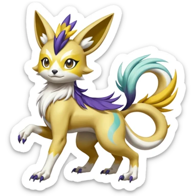 Colorful Skilled Adept Graceful Asian Painted Garurumon-Meloetta-Renamon-fusion-hybrid-creature (full body) sticker