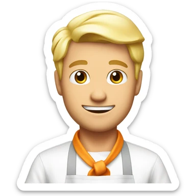 male blond chef that is using a light orange apron. Dont show arms sticker