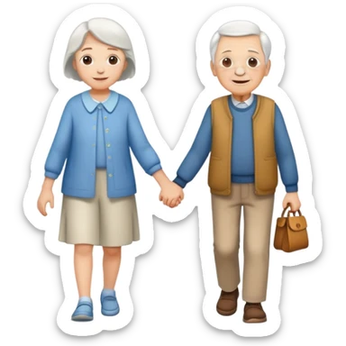 a child holding hands with an elderly person, walking together, cheerful and caring sticker