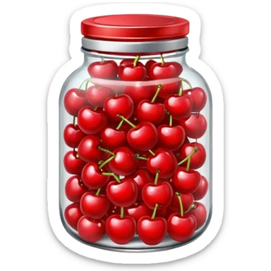 Realistic glass jar with silver metallic lid filled with maraschino cherries inside of it. sticker