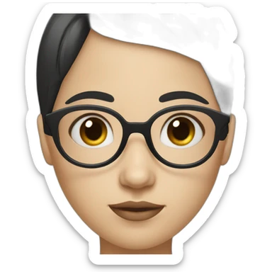 girl with blue eyes , black hair fringe ,white skin and a little cheek and glasses sticker
