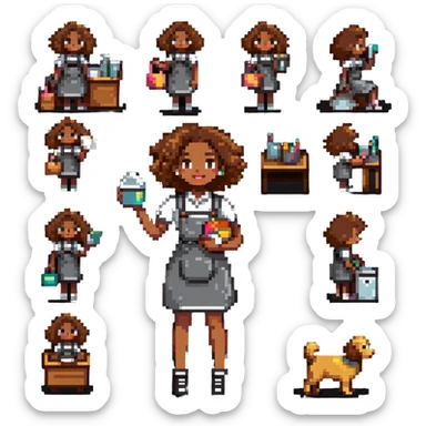 brown woman with curly hair, it girl style, doing everyday activities sticker