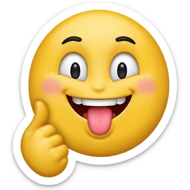 Emoji with its tung out with hand beside him sticker