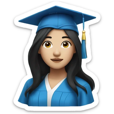 asian girl wearing blue graduation cap with long black hair sticker