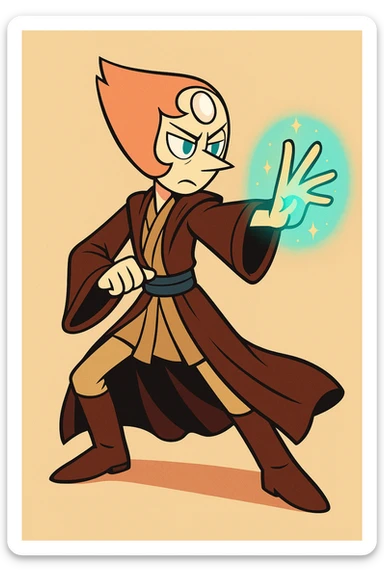 Pearl from Steven Universe dressed as a Jedi, using the Force, flowing robes, stylized animation sticker