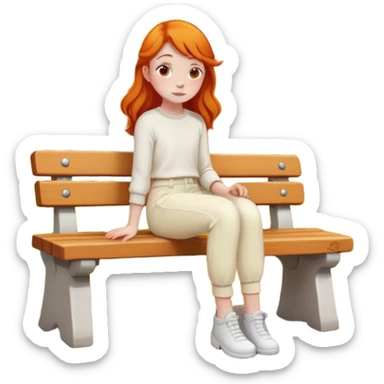 Autumn trees ginger girl sitting on bench wearing cream pants sticker