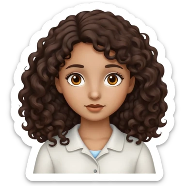 niña cabello rizado medio ondulado marron oscuro ojos negros sticker