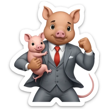 pig man and rich rat man fighting sticker