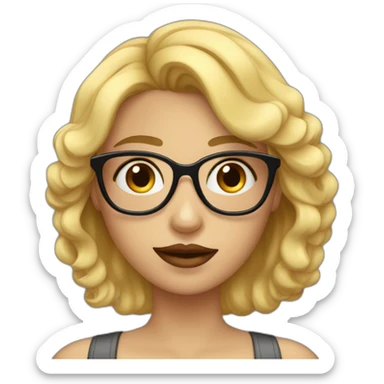 chica rubia con pelo ondulado, ojos azules, labios rojos y gafas negras sticker