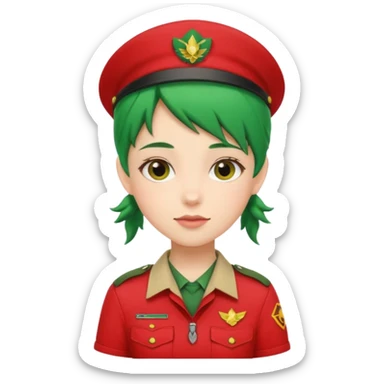green haired scout girl with red uniform sticker