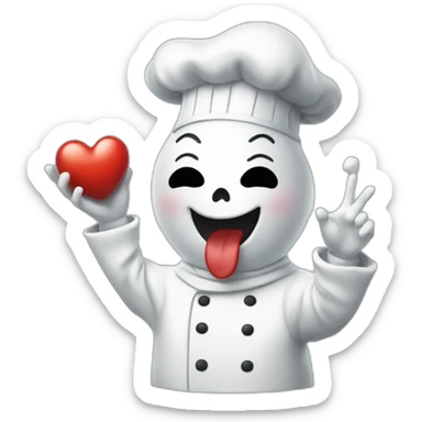 ghost chef blowing a kiss with a heart sticker