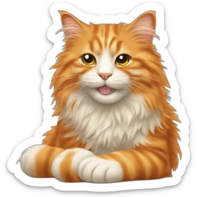 Fluffy messy hair orange cat licking her feet sticker