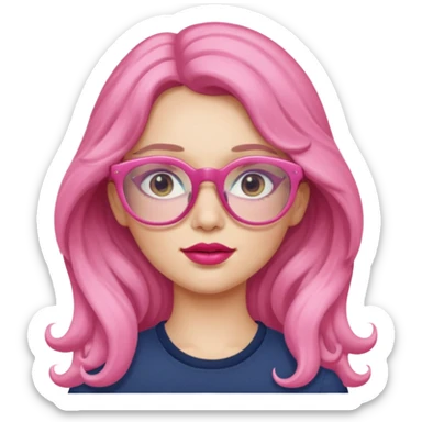 Alta , cabelo grande ondulado , óculos rosa , labios rosados , pele clara sticker
