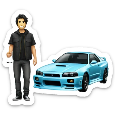 Katanasword with a R34 skyline in the back sticker