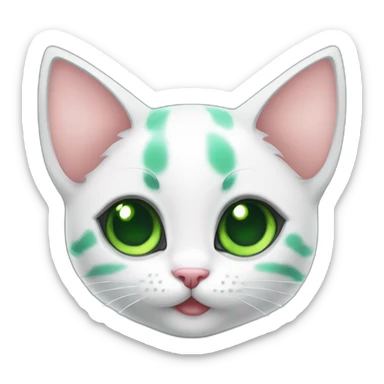 Super cute kitten with green anime eyes holding hearts sticker