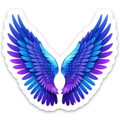 crystal angel wings, black feathers with a gradient at the tips transitioning to purple and blue, emoji style sticker