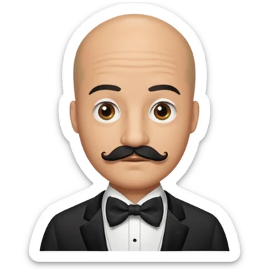 Bald guy with thick black mustache & bow tie sticker