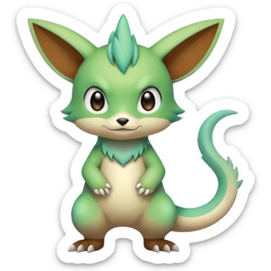 Pastel warm colorful-green-brown-gradient anime-styled edgy cool badass cute random Fakémon-creature, with random markings, full body sticker