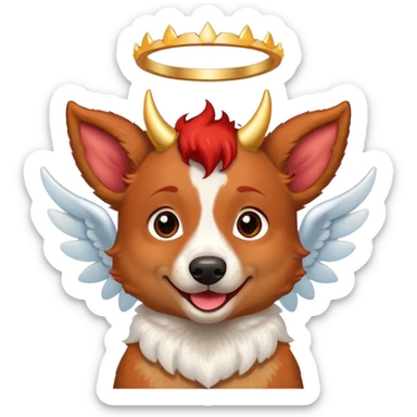 Red heeler with devel horns and angle halo sticker