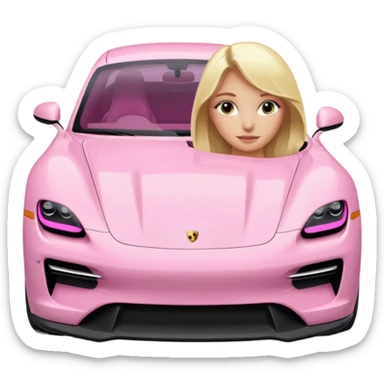 Pink porsche taycan with blonde girl in front of it sticker