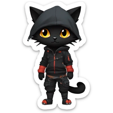 Edgy Shy Anthro Ninja boyish cool pretty dark black Litten-Pokémon-cat-fursona-animal techwear sticker