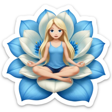 full body woman long blonde hair blue eyes white skin sitting inside giant flower bloom sticker